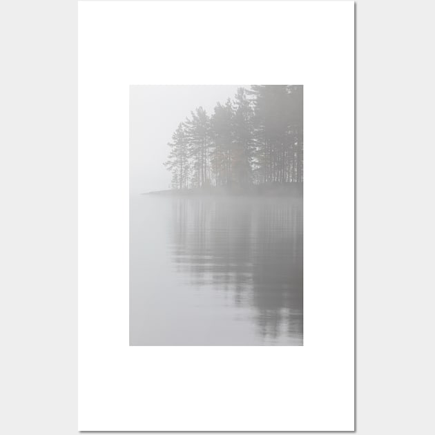 Trees reflection at lake foggy morning Wall Art by Juhku